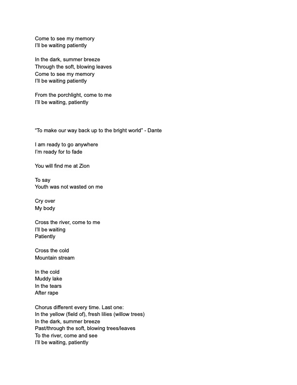 For My Young Death Lyrics Sheet 3